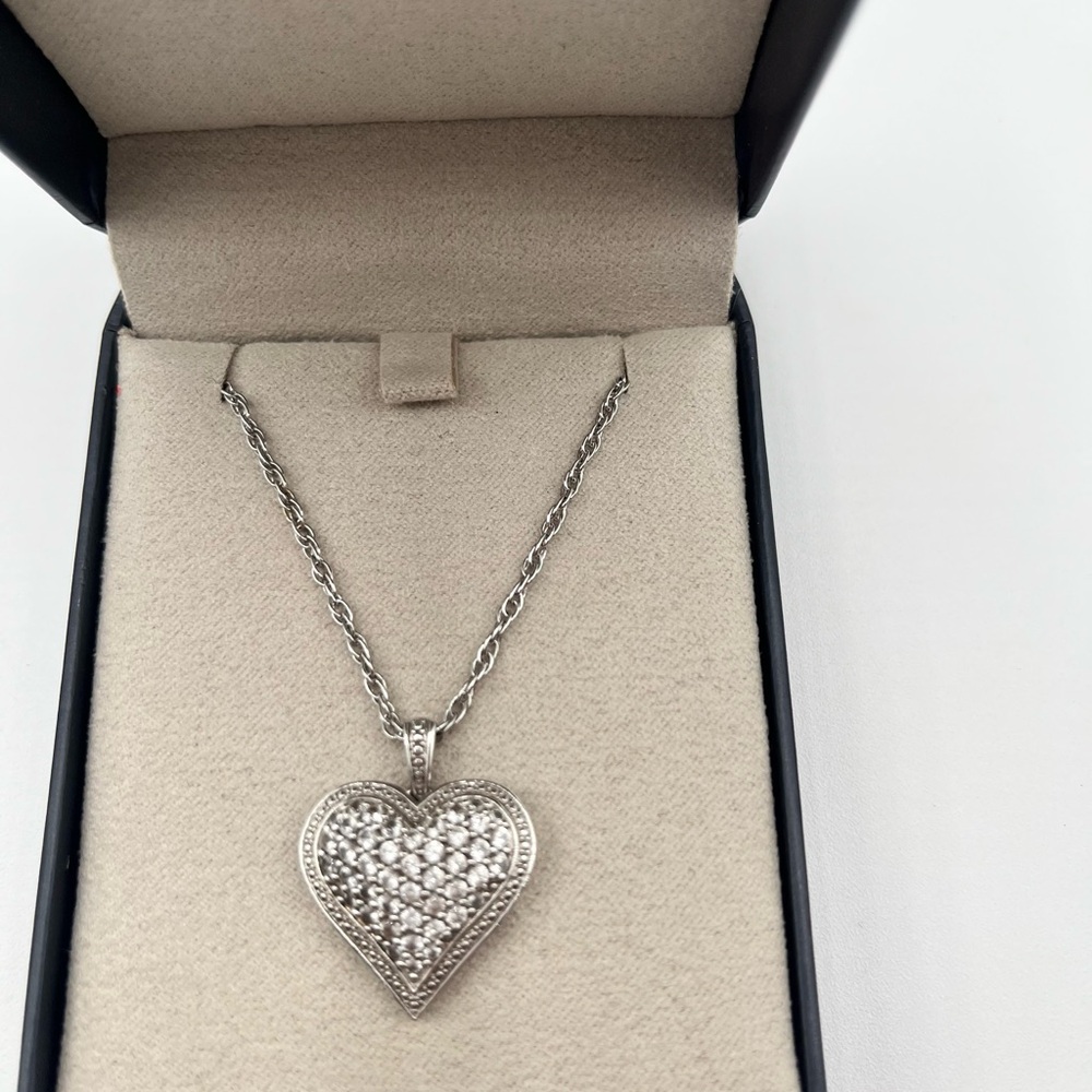 Pavé Crystal Heart Pendant Necklace in Silver Tone